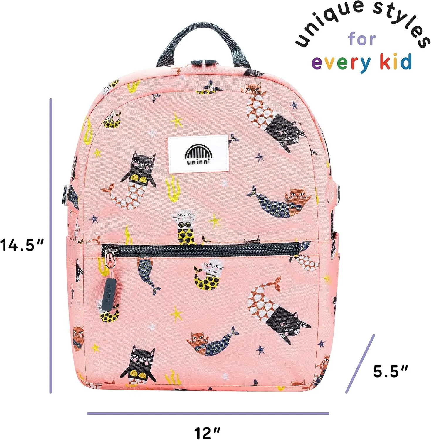 14" Kids Backpack for Girls and Boys Age 5-8 Years Old with Padded, and Adjustable Shoulder Straps - Cat Mermaid (Pink)