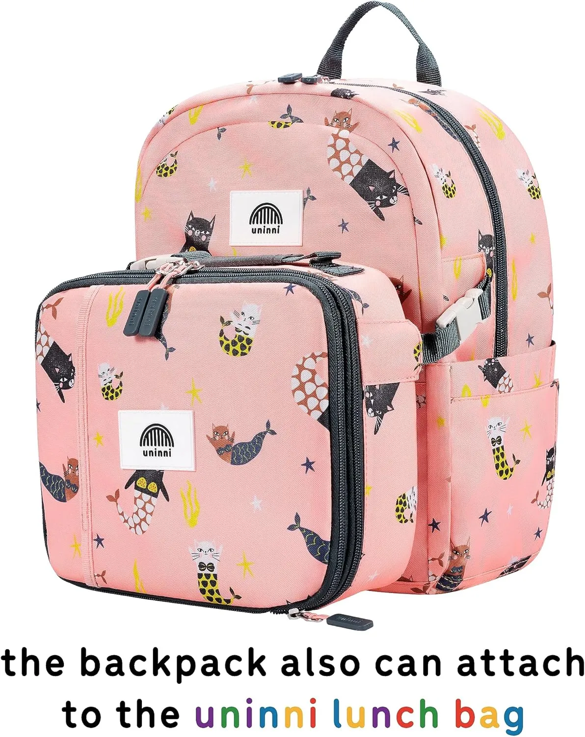 14" Kids Backpack for Girls and Boys Age 5-8 Years Old with Padded, and Adjustable Shoulder Straps - Cat Mermaid (Pink)