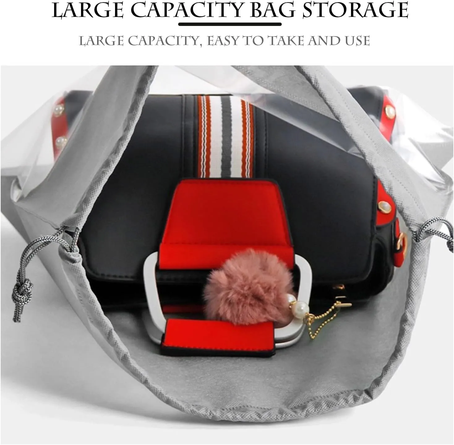 15 Packs Dust Bags for Gray Handbags, Clear Gray Handbag and Purse Storage Organizer, 14"x14" / 35x35 cm Non-Woven Drawstring Cover with Window