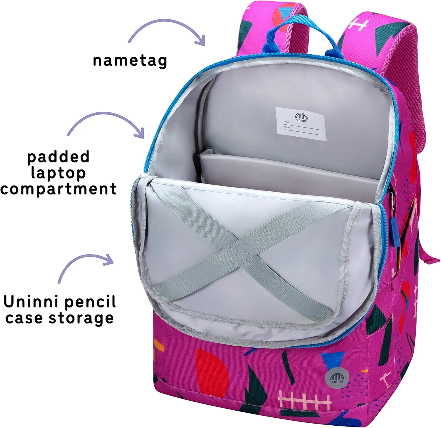 16" Kid's Backpack for Girls and Boys Age 6  with Padded, and Adjustable Shoulder Straps. Fits for Height 3'9" Above Kids (Abstract Fuchsia)
