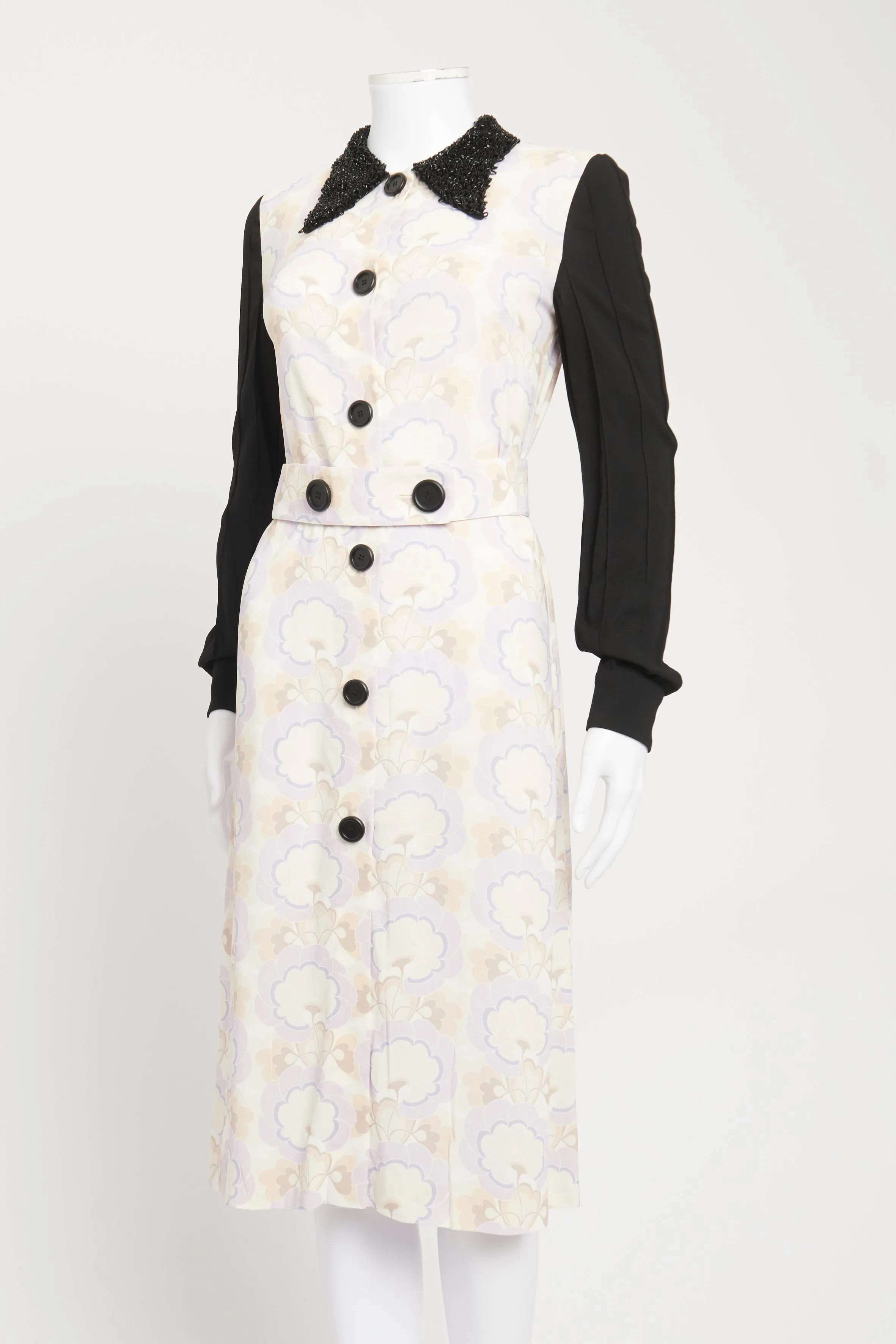 2015 Printed Beaded Collar Preowned Midi Dress