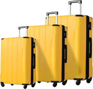 3 Piece Luggage Set Expandable Hardside Suitcases TSA Lock Spinner Wheels Yellow