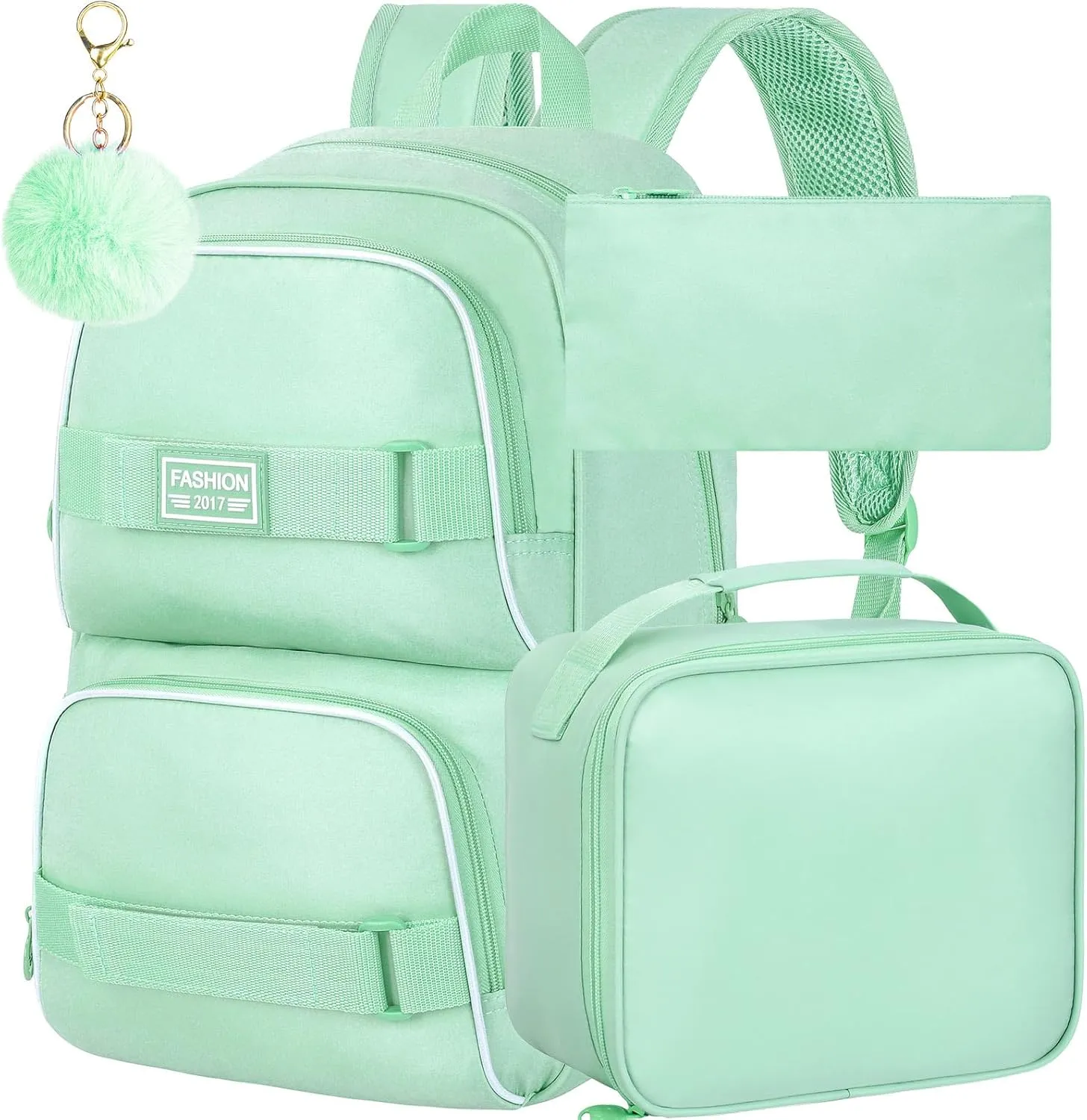 3Pcs Backpack for Girls Boys, 17 Inches Women Men School Bookbag Set for Teens College, Laptop Backpacks with Lunch Box