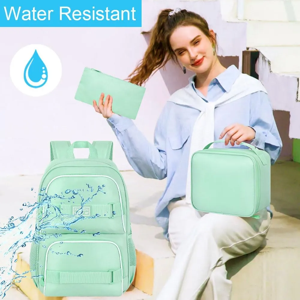 3Pcs Backpack for Girls Boys, 17 Inches Women Men School Bookbag Set for Teens College, Laptop Backpacks with Lunch Box