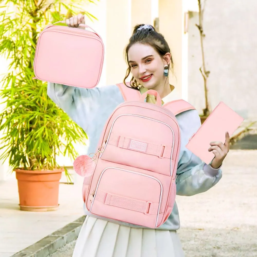 3Pcs Backpack for Girls Boys, 17 Inches Women Men School Bookbag Set for Teens College, Laptop Backpacks with Lunch Box