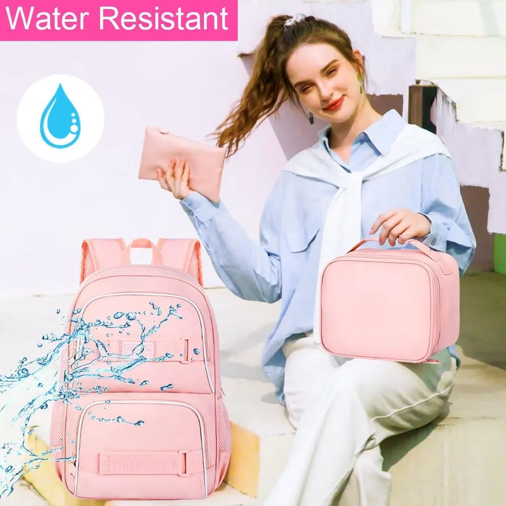 3Pcs Backpack for Girls Boys, 17 Inches Women Men School Bookbag Set for Teens College, Laptop Backpacks with Lunch Box