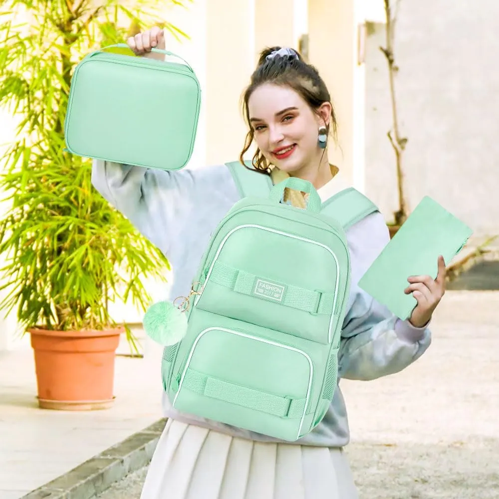 3Pcs Backpack for Girls Boys, 17 Inches Women Men School Bookbag Set for Teens College, Laptop Backpacks with Lunch Box