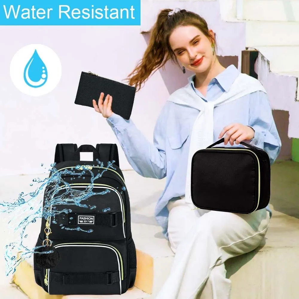 3Pcs Backpack for Girls Boys, 17 Inches Women Men School Bookbag Set for Teens College, Laptop Backpacks with Lunch Box