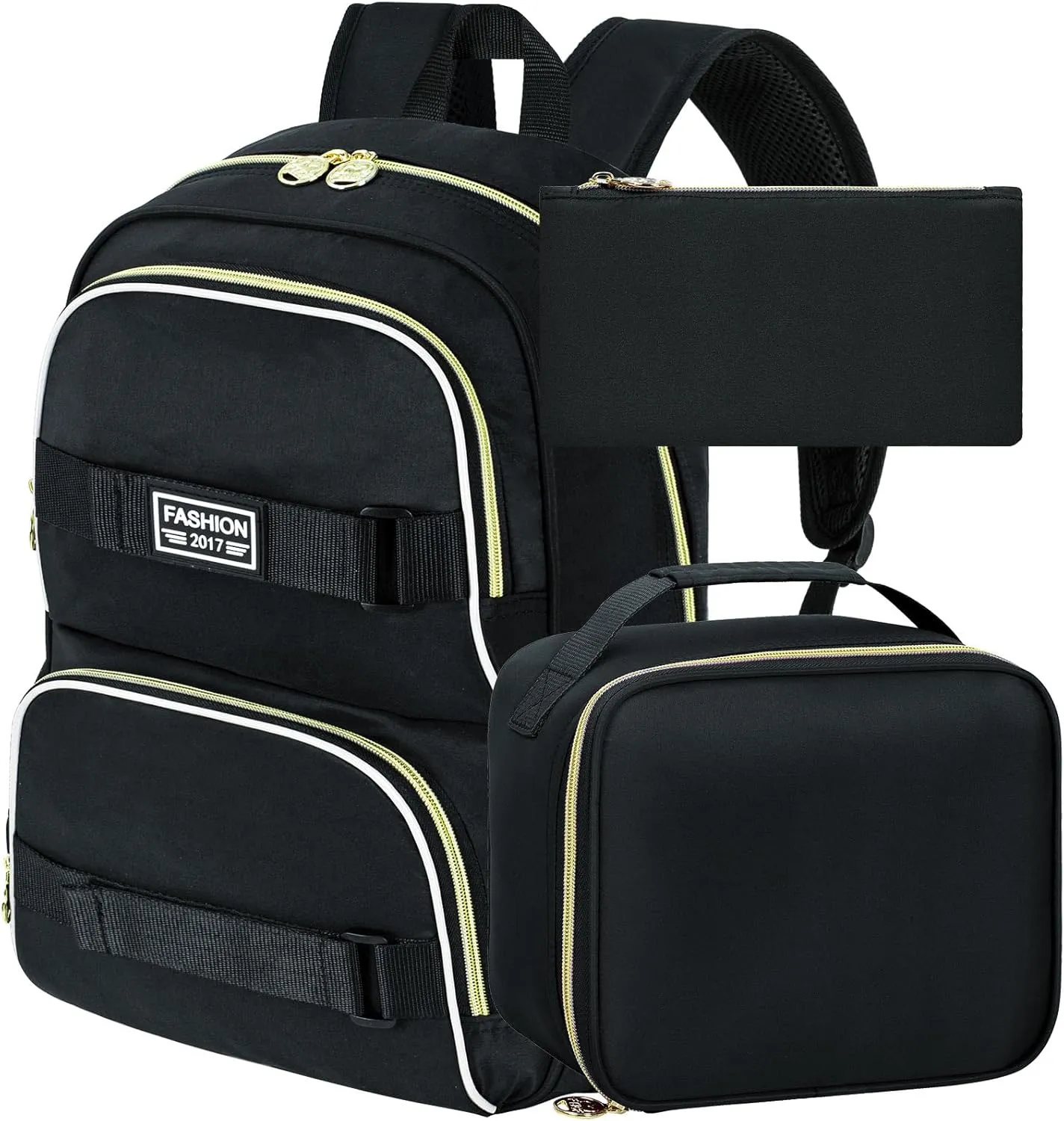 3Pcs Backpack for Girls Boys, 17 Inches Women Men School Bookbag Set for Teens College, Laptop Backpacks with Lunch Box