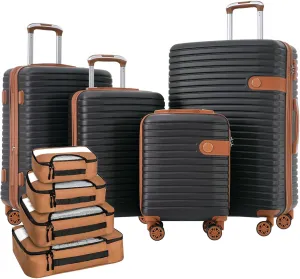 4 Piece Luggage Set ABS Hard Shell with Expandable Design, Lightweight Travel Suitcases with 4 Packing Cubes, Coffee