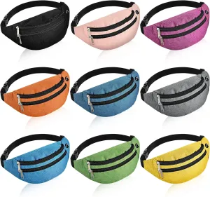 9 Pieces Neon Fanny Pack Bulk 80s 90s Sport Lightweight Belt Bag Adjustable Exercise Running Waist Bag with Adjustable Belt and 2 Zippers for Travel Women Men Running Sports Phone