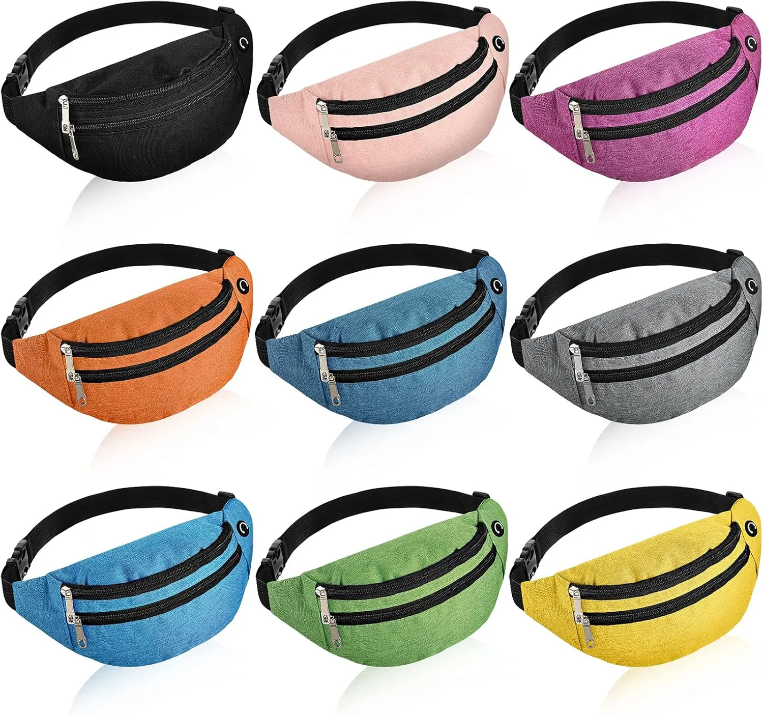 9 Pieces Neon Fanny Pack Bulk 80s 90s Sport Lightweight Belt Bag Adjustable Exercise Running Waist Bag with Adjustable Belt and 2 Zippers for Travel Women Men Running Sports Phone
