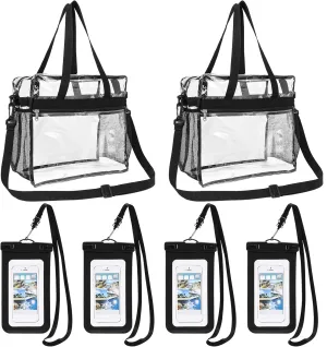 Abbylike 6 Pcs Clear Handbag 12 x 6 x 12 Clear Large Tote Bags Stadium Approved with Reinforced Strap Zipper and 7 Inch Universal Waterproof Phone Pouch for Men Sports Concert Travel Beach Outdoor