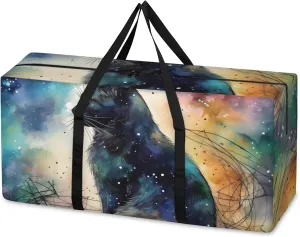 Abstract Cat Extra Large Moving Bags Heavy Duty Storage Bags Glowing Cat Cloth Wrap Around Handles Double Zipper Reusable Convenient Foldable Storage Tote for Travel Camping Space Save
