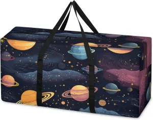 Abstract Galaxy Extra Large Moving Bags Heavy Duty Storage Bags Cartoon Galaxy Cloth Wrap Around Handles Double Zipper Reusable Convenient Foldable Storage Tote for Travel Camping Space Save