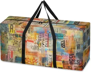 Abstract Geometry Extra Large Moving Bags Heavy Duty Storage Bags Watercolor Geometry Cloth Wrap Around Handles Double Zipper Reusable Convenient Foldable Storage Tote for Travel Camping Space Save
