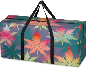 Abstract Maple Leaves Extra Large Moving Bags Heavy Duty Storage Bags Colorful Leaves Cloth Wrap Around Handles Double Zipper Reusable Convenient Foldable Storage Tote for Travel Camping Space Save