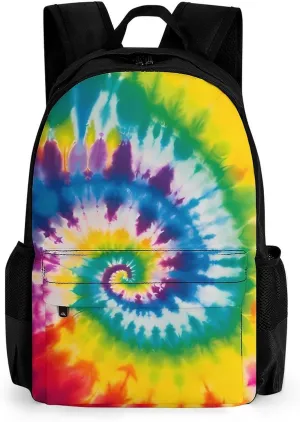 Abstract Swirl Design Tie Dye 17 Inch Laptop Backpack Large Capacity Daypack Travel Shoulder Bag for Men&Women