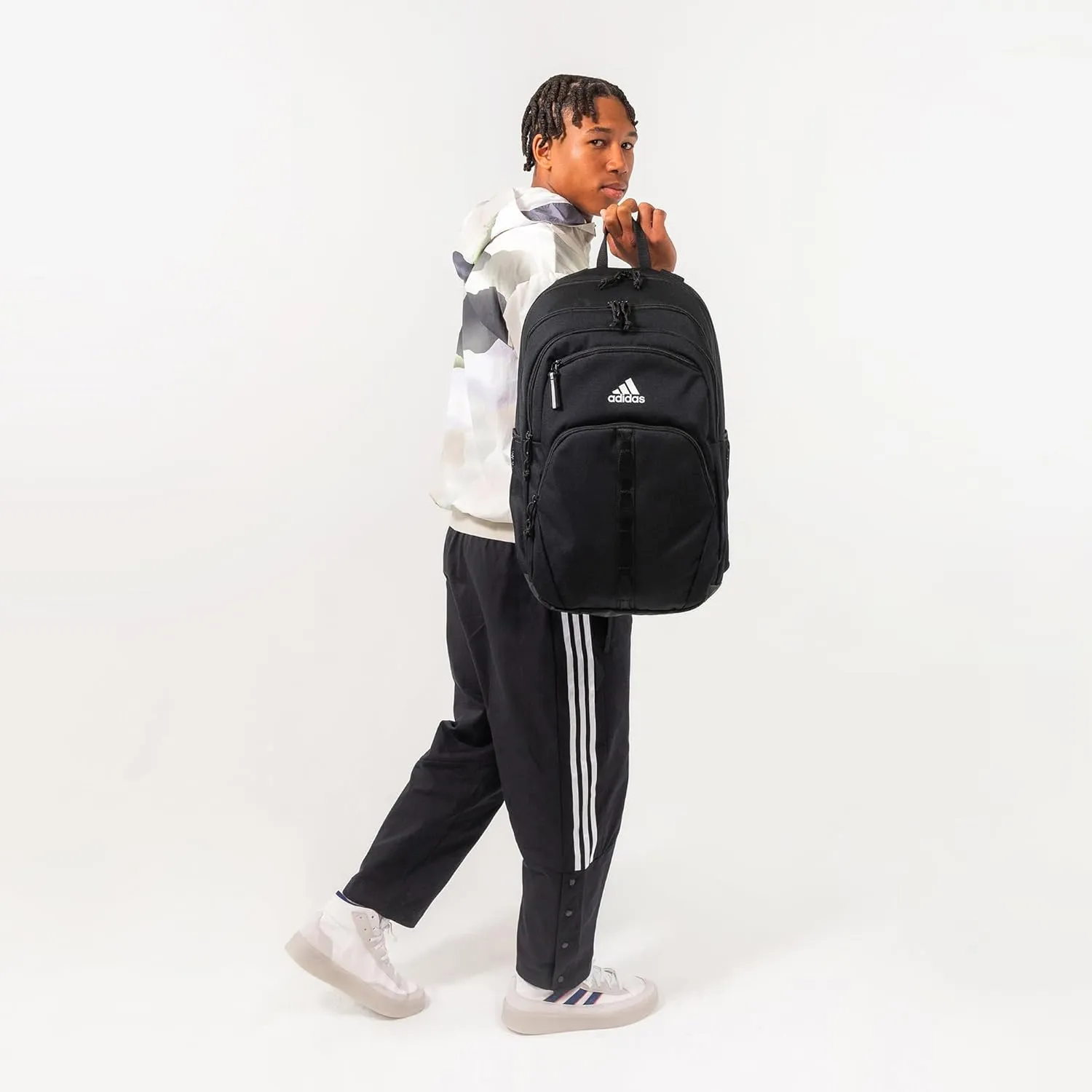 adidas Prime Backpack for Work, Travel Bag for Women and Men with Padded Compartment for Laptop, Black/White/2, One Size