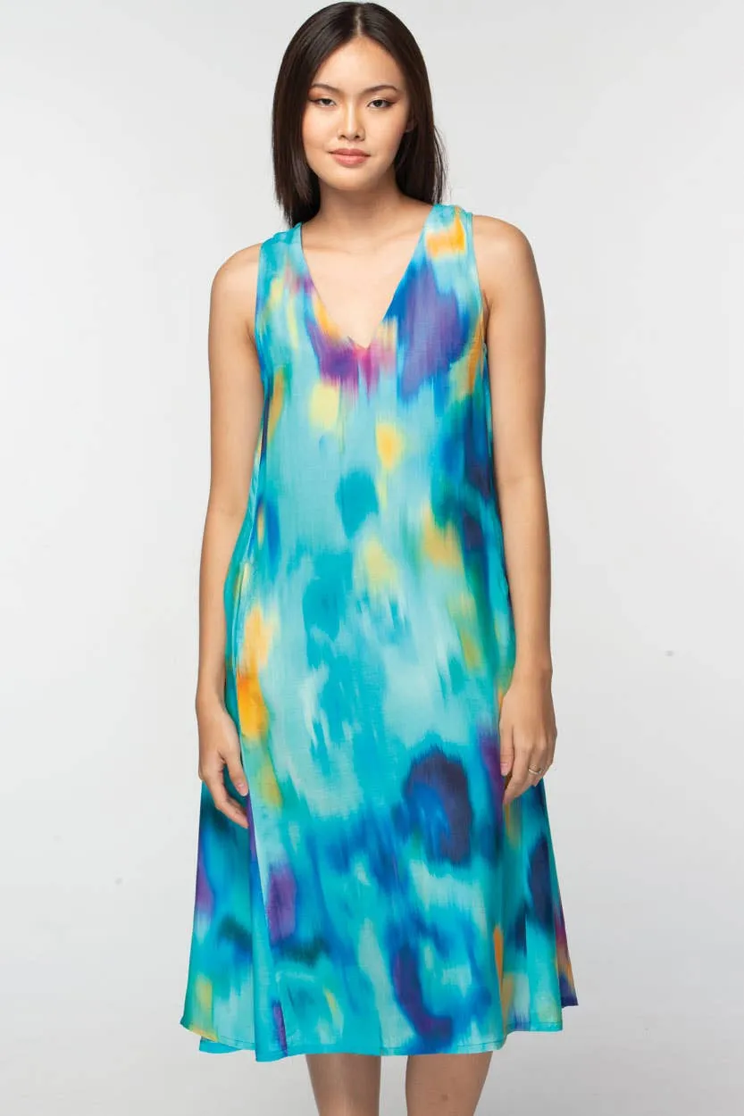 Aisha Cupro Dress: Turquoise Multi / L/XL