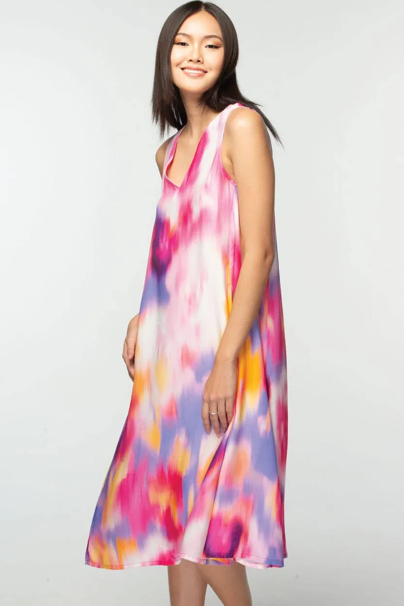 Aisha Cupro Dress: Turquoise Multi / L/XL