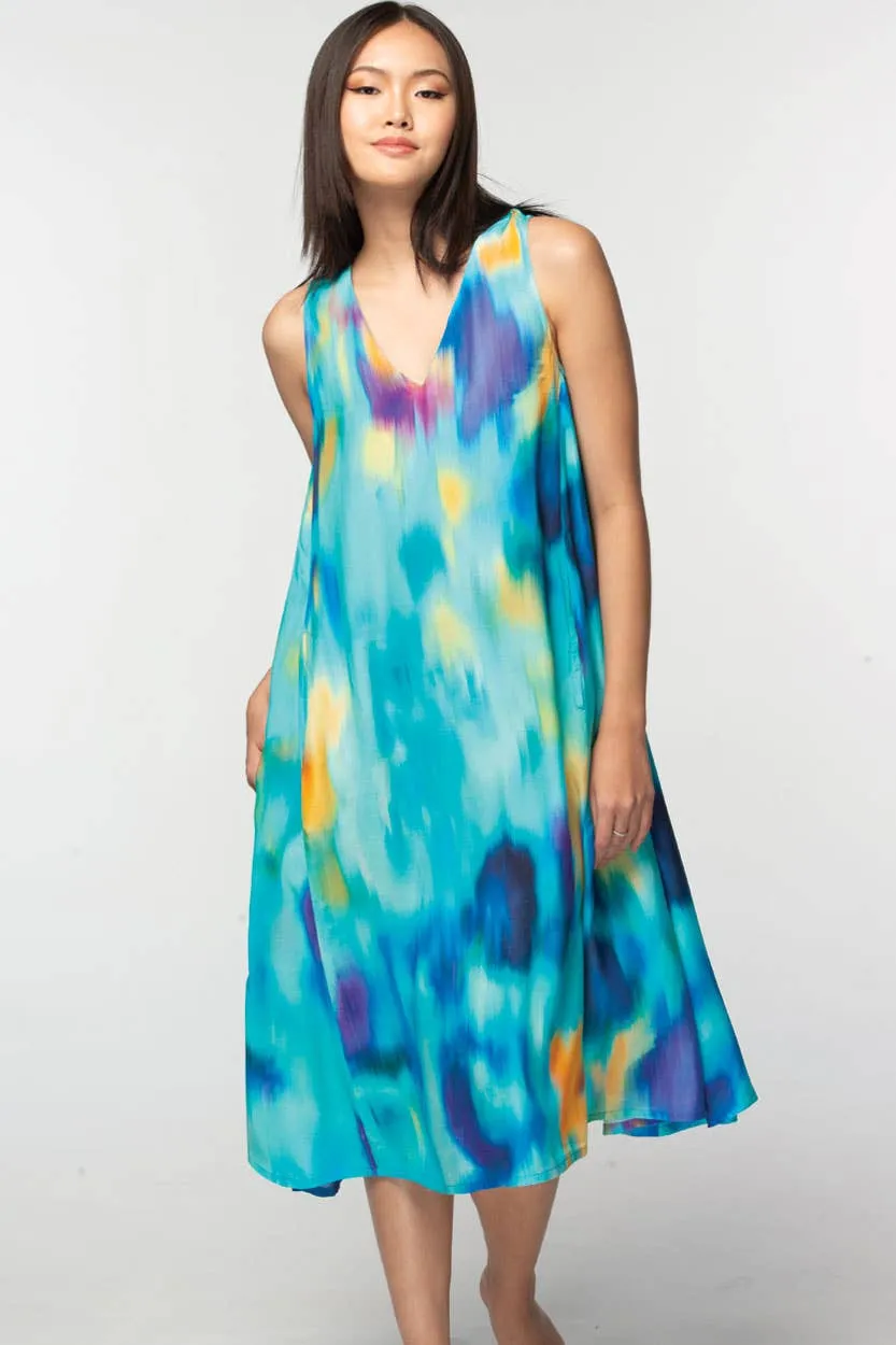 Aisha Cupro Dress: Turquoise Multi / L/XL