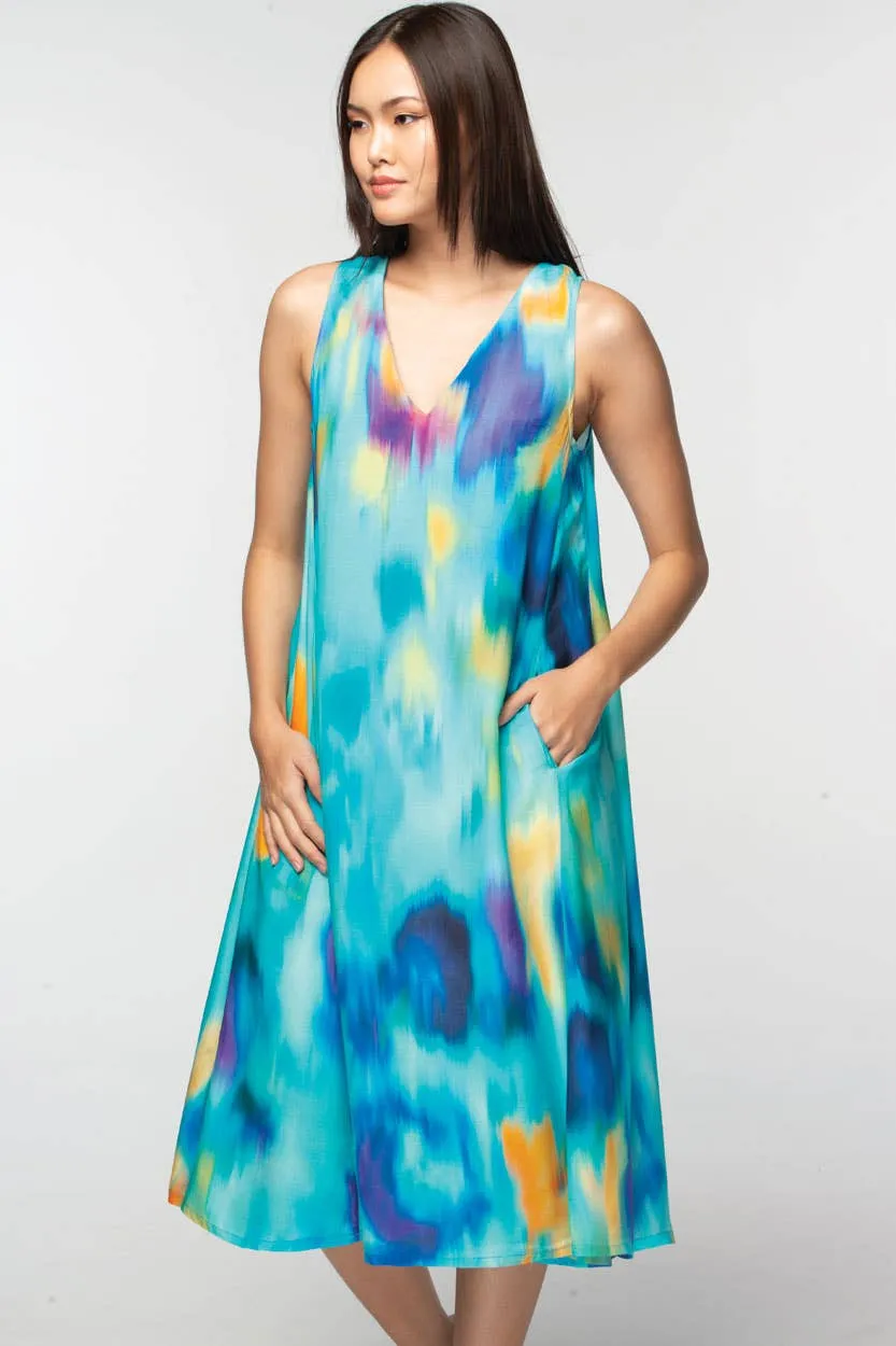 Aisha Cupro Dress: Turquoise Multi / L/XL