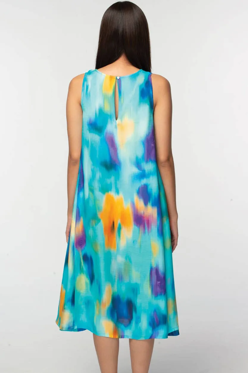 Aisha Cupro Dress: Turquoise Multi / L/XL