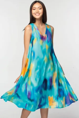 Aisha Cupro Dress: Turquoise Multi / L/XL