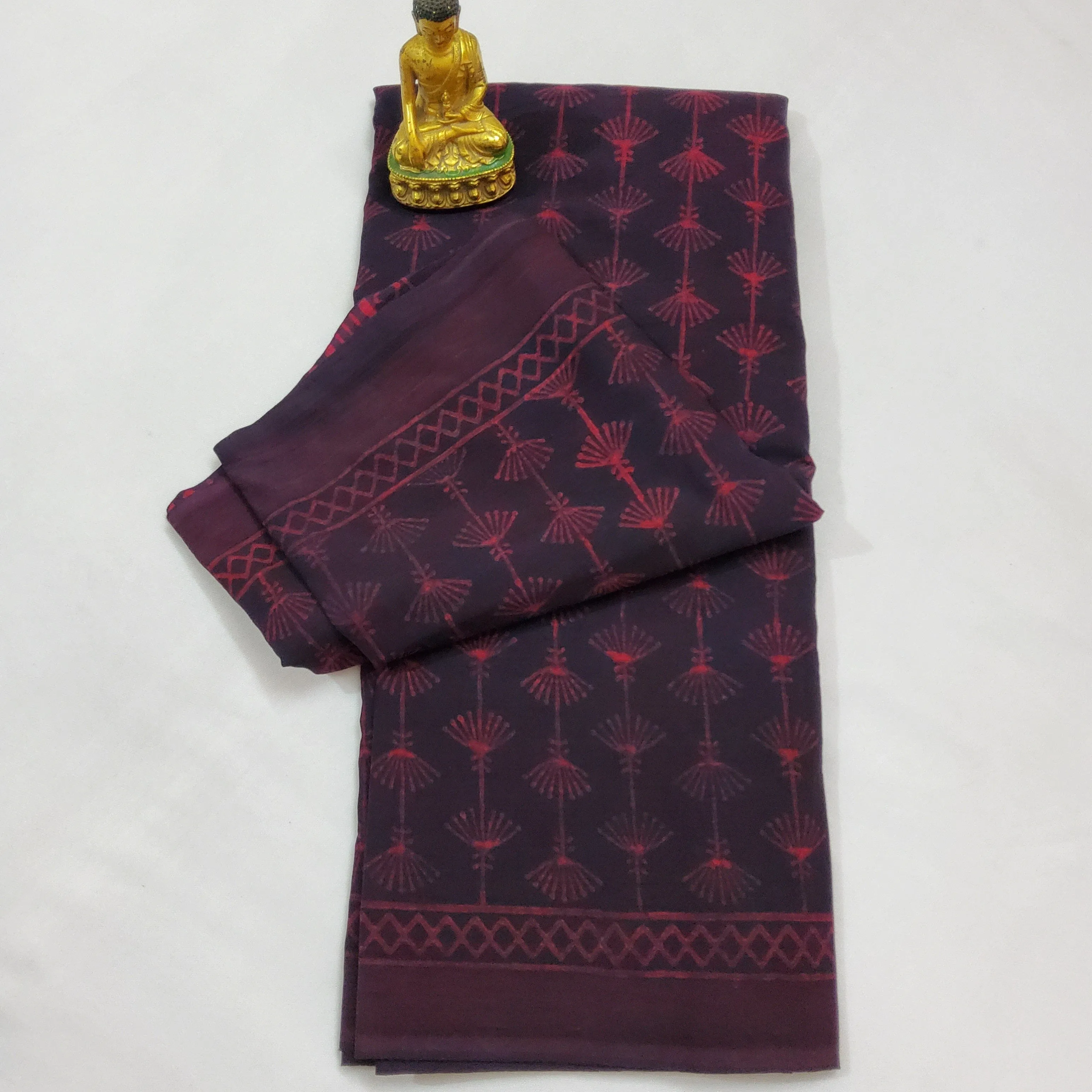 Akola Hand Block Print Mal Cotton Saree with Blouse