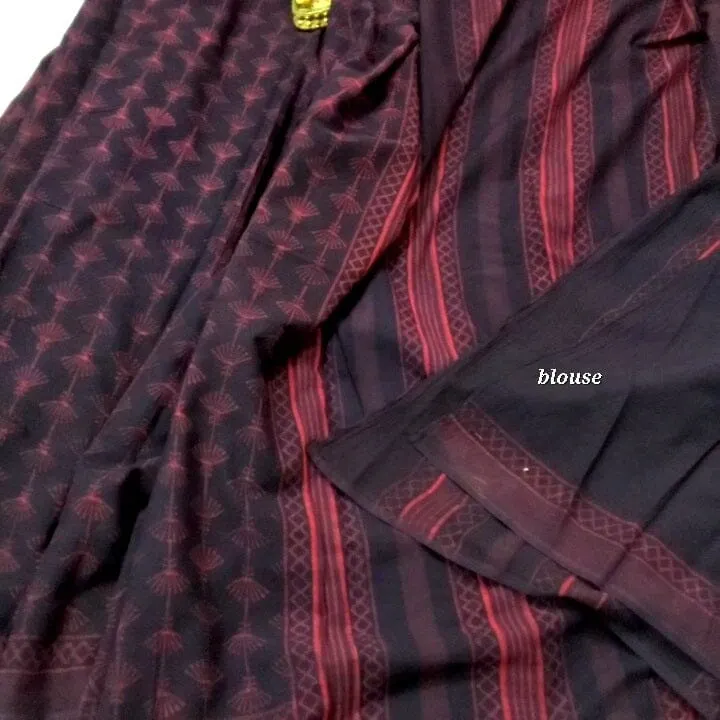 Akola Hand Block Print Mal Cotton Saree with Blouse