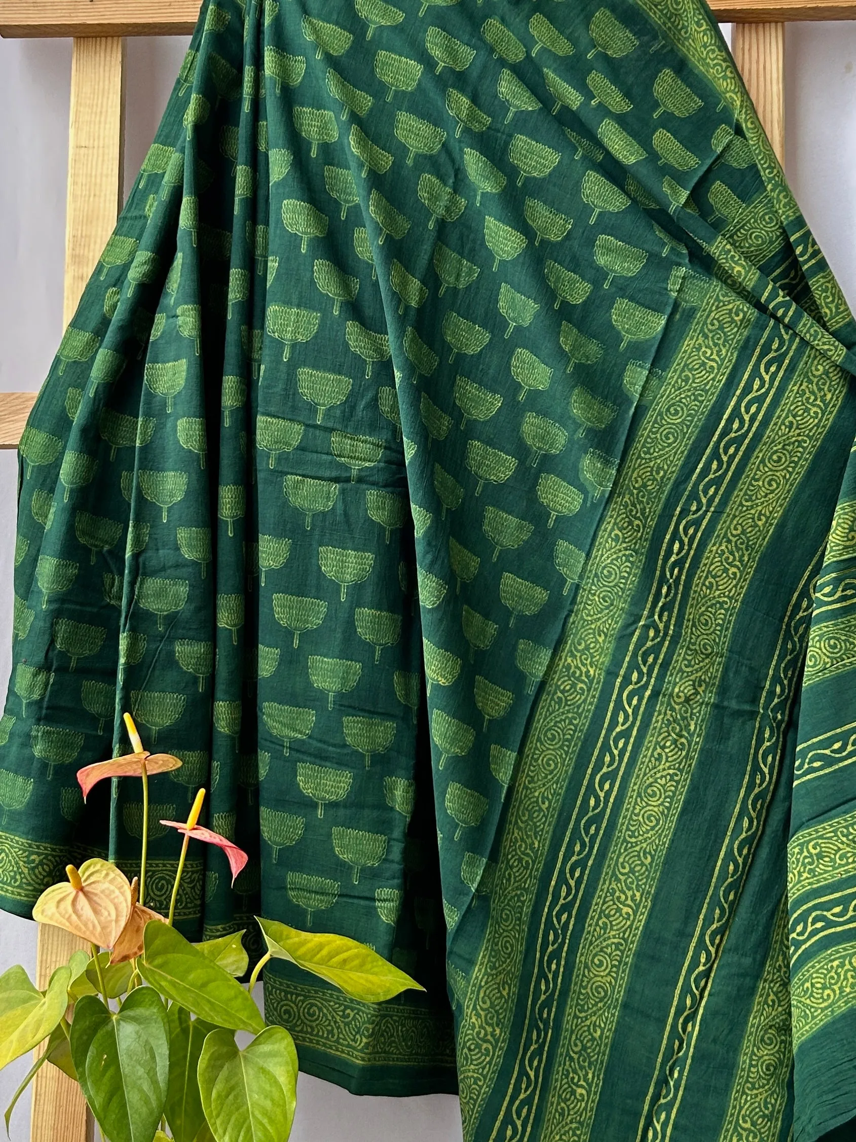 Akola Hand BlockPrint Mal Cotton Saree with Blouse