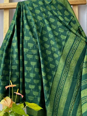 Akola Hand BlockPrint Mal Cotton Saree with Blouse