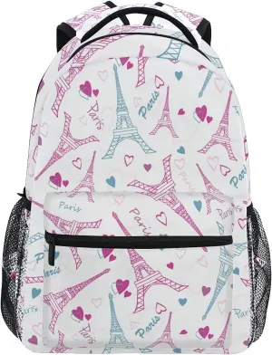 ALAZA Eiffel Tower Paris Love Pink Backpack for Girls Backpacks for Elementary Teens Boys School Book Bags Kids Bookbags Shoulder Bag Travel Laptop Daypack