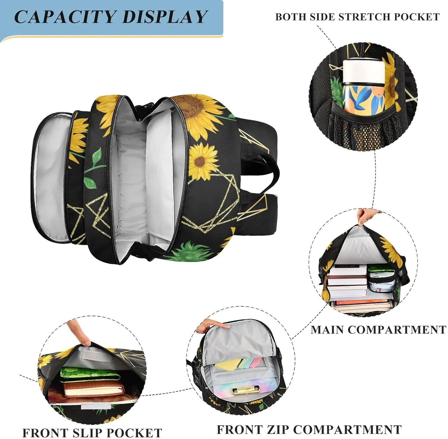 ALAZA Golden Polygonal Shape Watercolor Sunflower Backpacks Reflective Safety Backpack