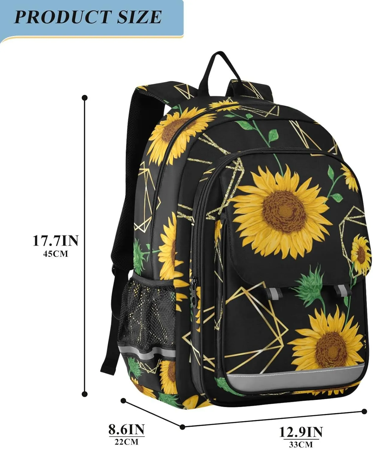 ALAZA Golden Polygonal Shape Watercolor Sunflower Backpacks Reflective Safety Backpack