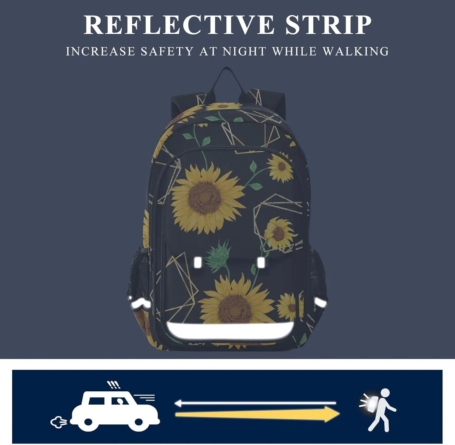 ALAZA Golden Polygonal Shape Watercolor Sunflower Backpacks Reflective Safety Backpack