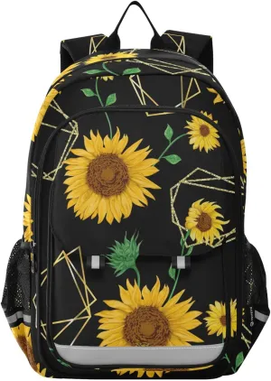 ALAZA Golden Polygonal Shape Watercolor Sunflower Backpacks Reflective Safety Backpack