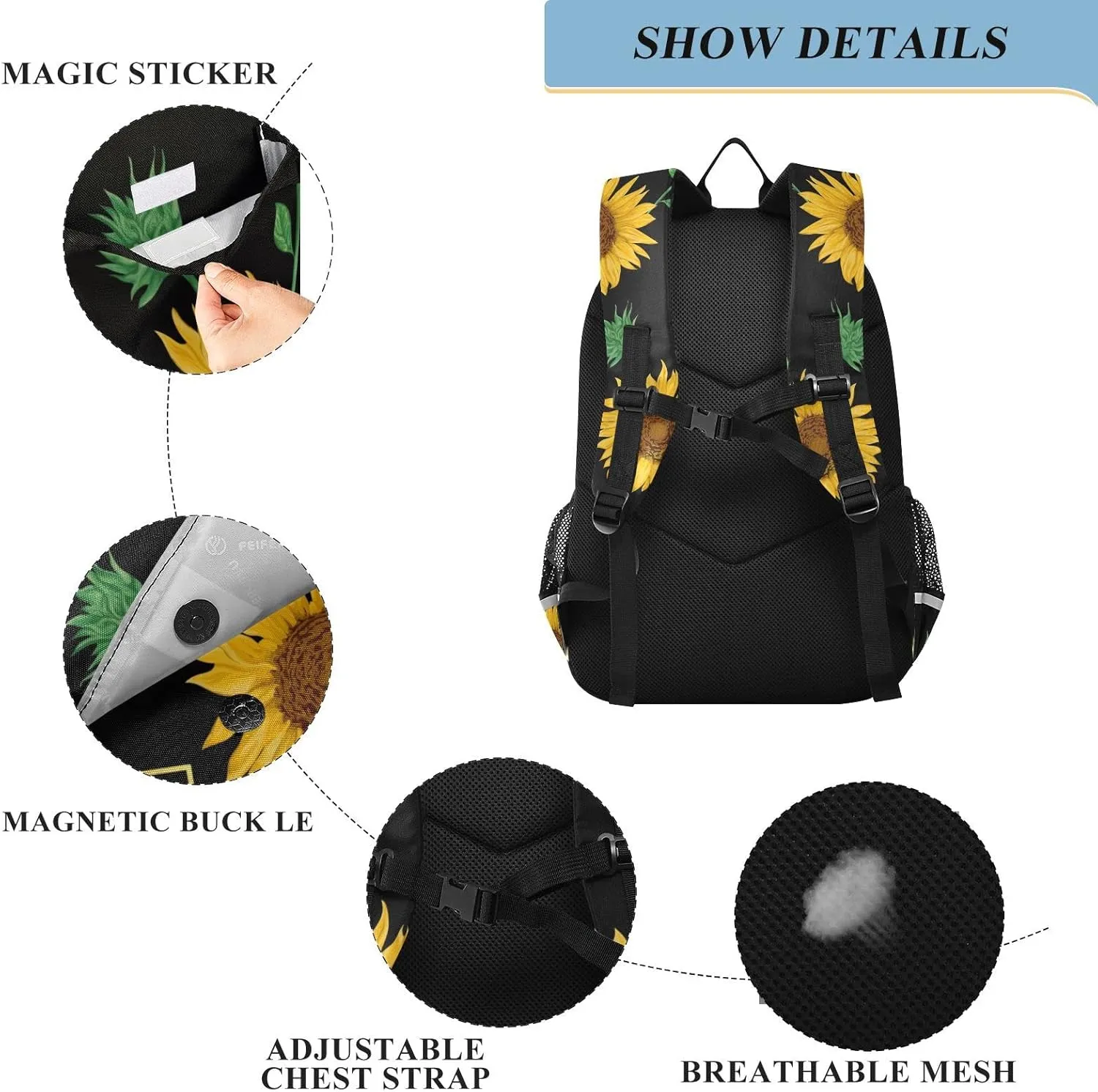 ALAZA Golden Polygonal Shape Watercolor Sunflower Backpacks Reflective Safety Backpack