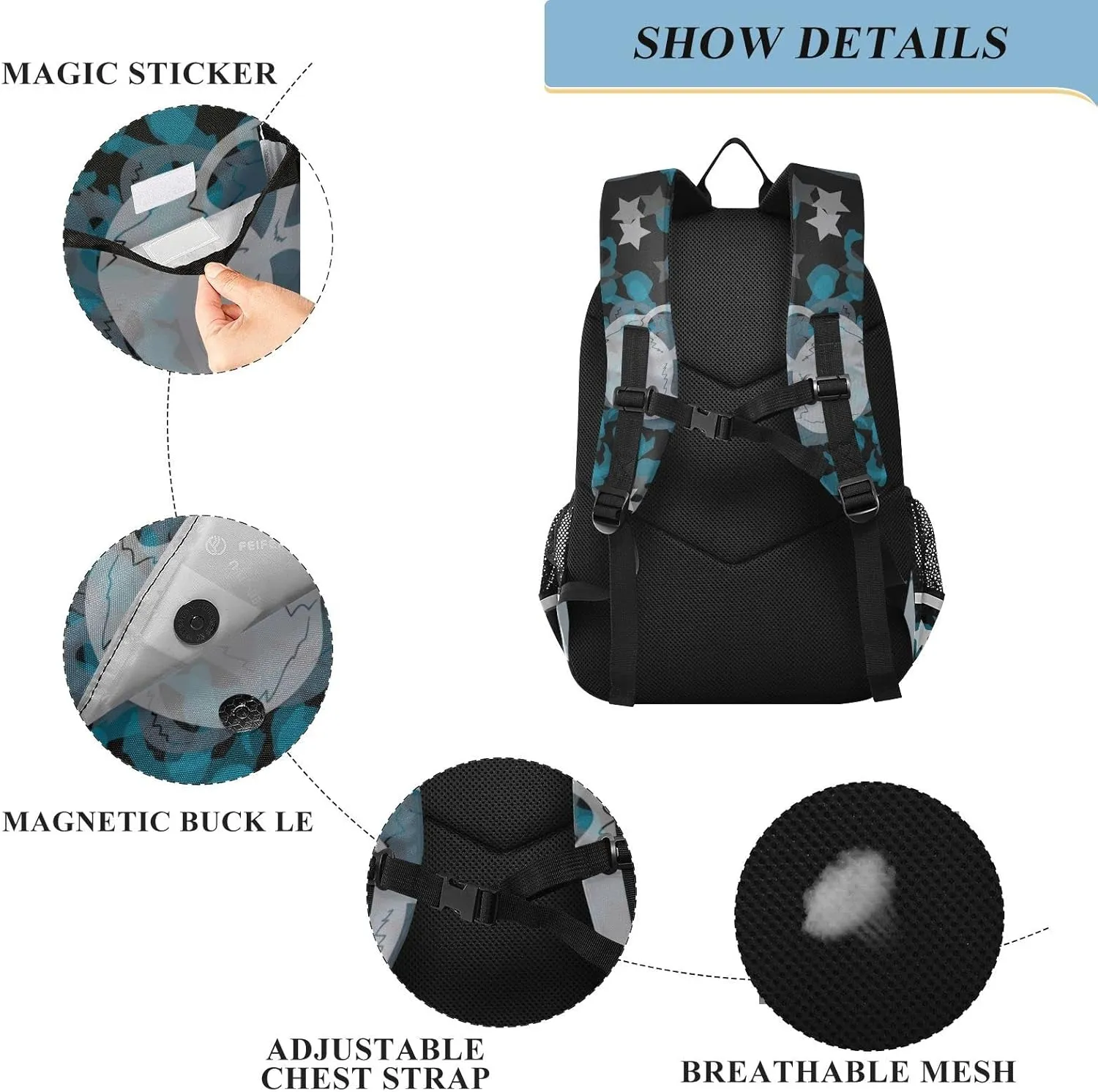ALAZA Skulls Stars and Watercolor Backpacks Reflective Safety Backpack