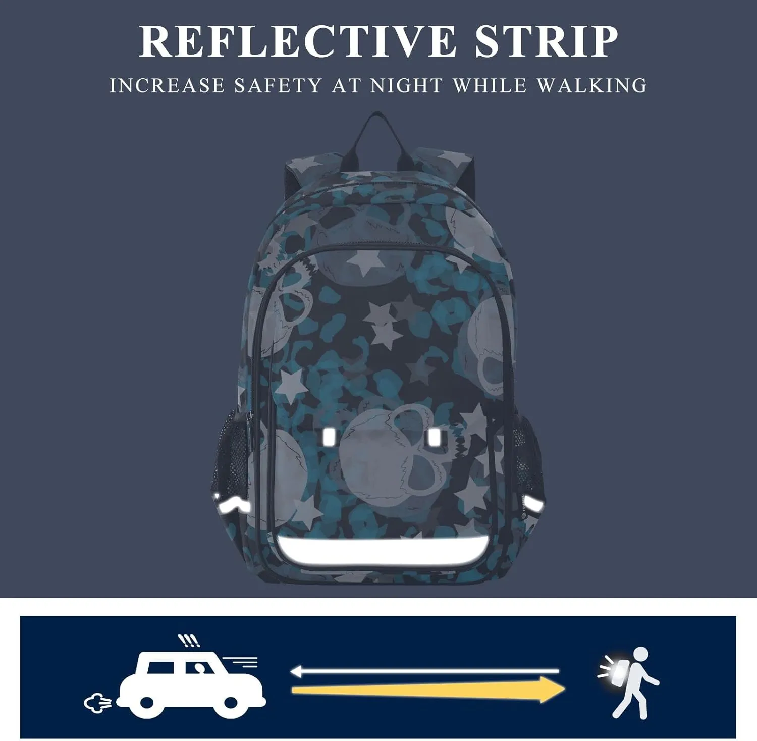 ALAZA Skulls Stars and Watercolor Backpacks Reflective Safety Backpack