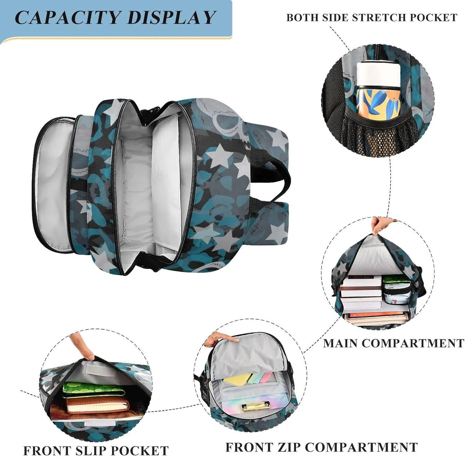 ALAZA Skulls Stars and Watercolor Backpacks Reflective Safety Backpack