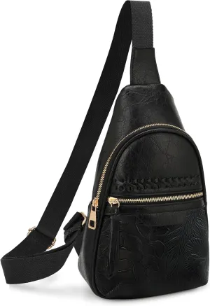ALYSSA Large Sling Bag for Women Faux Leather Crossbody Fanny Pack Backpack Cross Body Purses 7L Crossbody Bags for Women