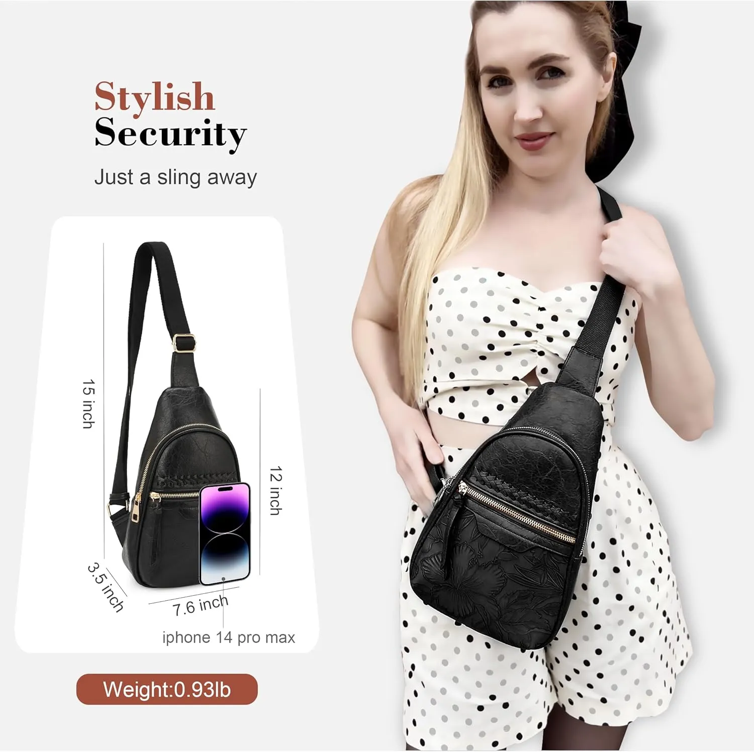 ALYSSA Large Sling Bag for Women Faux Leather Crossbody Fanny Pack Backpack Cross Body Purses 7L Crossbody Bags for Women
