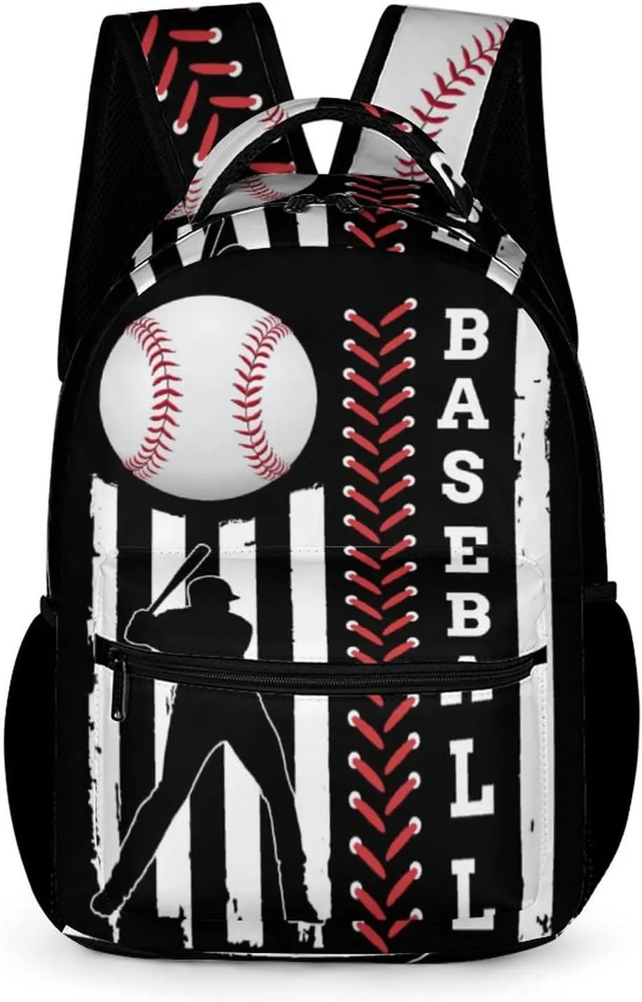 American Flag Baseball Backpack Boys Baseball School Backpack, Cool Kids Baseball Backpack for Boys, Black White Red Travel Laptop Backpack, Elementary Middle High School Bookbags, 16.5 Inch