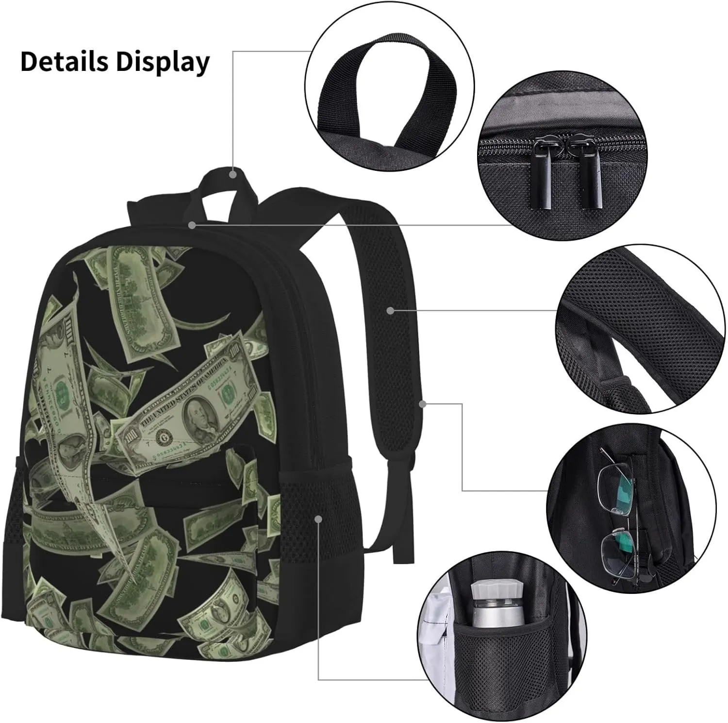 AMRANDOM Dollar Sign Money Backpack Travel Backpacks Set 3 pcs