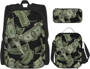 AMRANDOM Dollar Sign Money Backpack Travel Backpacks Set 3 pcs