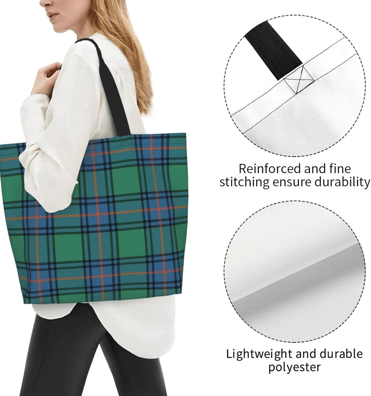 Ancient Tartan Tote Bag For Women Weekender Travel Bag Reusable Grocery Bags Large Totes Handbags