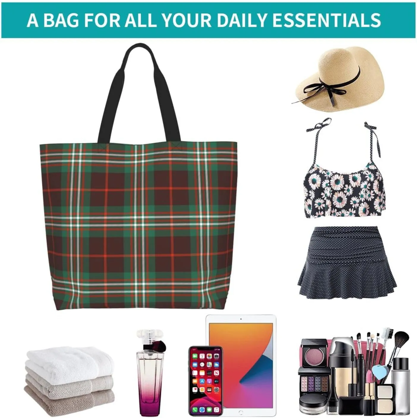 Ancient Tartan Tote Bag For Women Weekender Travel Bag Reusable Grocery Bags Large Totes Handbags