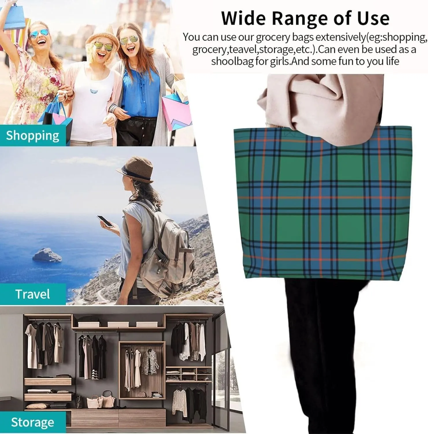 Ancient Tartan Tote Bag For Women Weekender Travel Bag Reusable Grocery Bags Large Totes Handbags